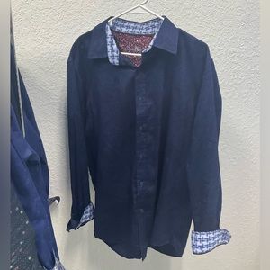 Robert Graham Dark Blue Long Sleeve Button Up Shirt, size XL